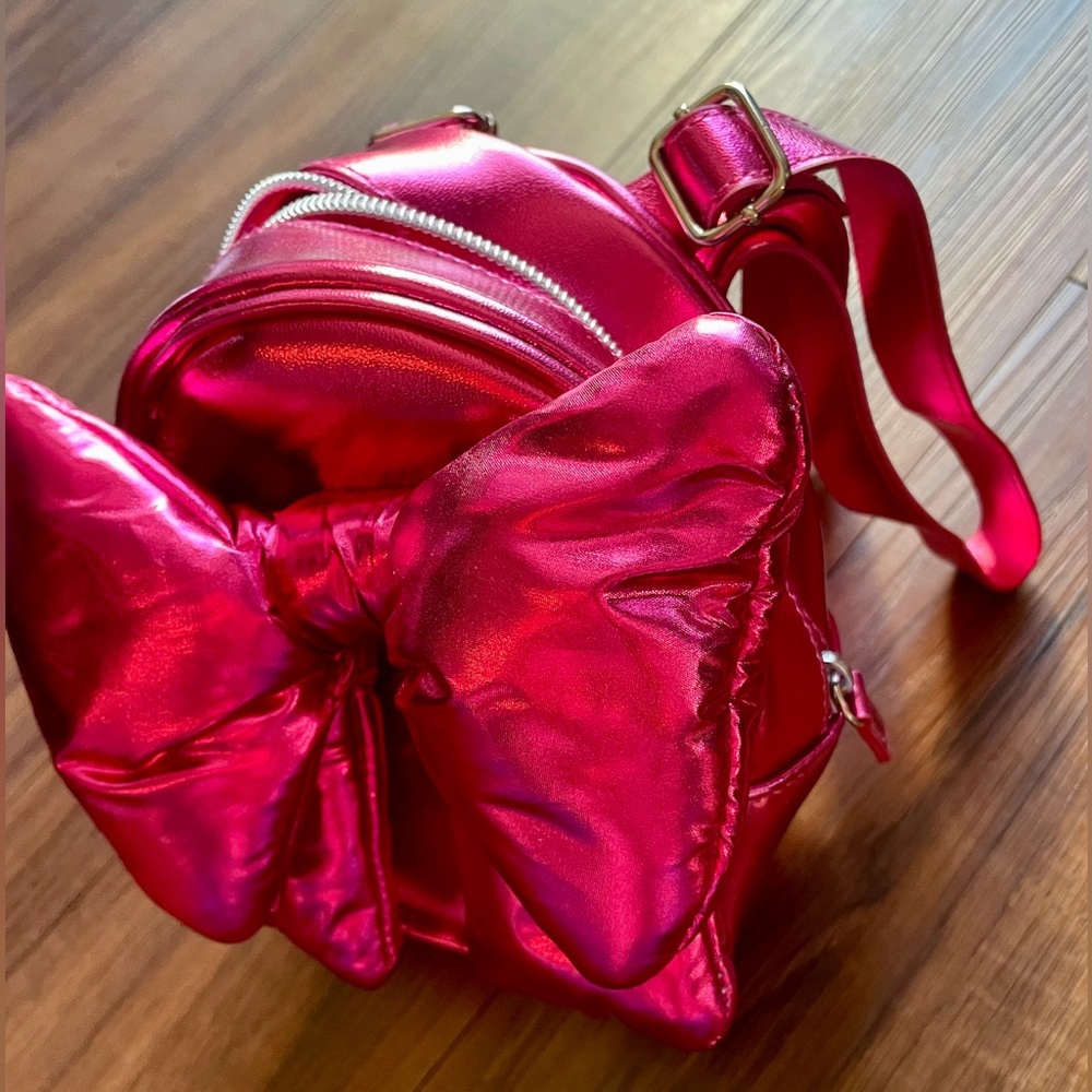 Claire's Shiny Pink Bow Kids Backpack